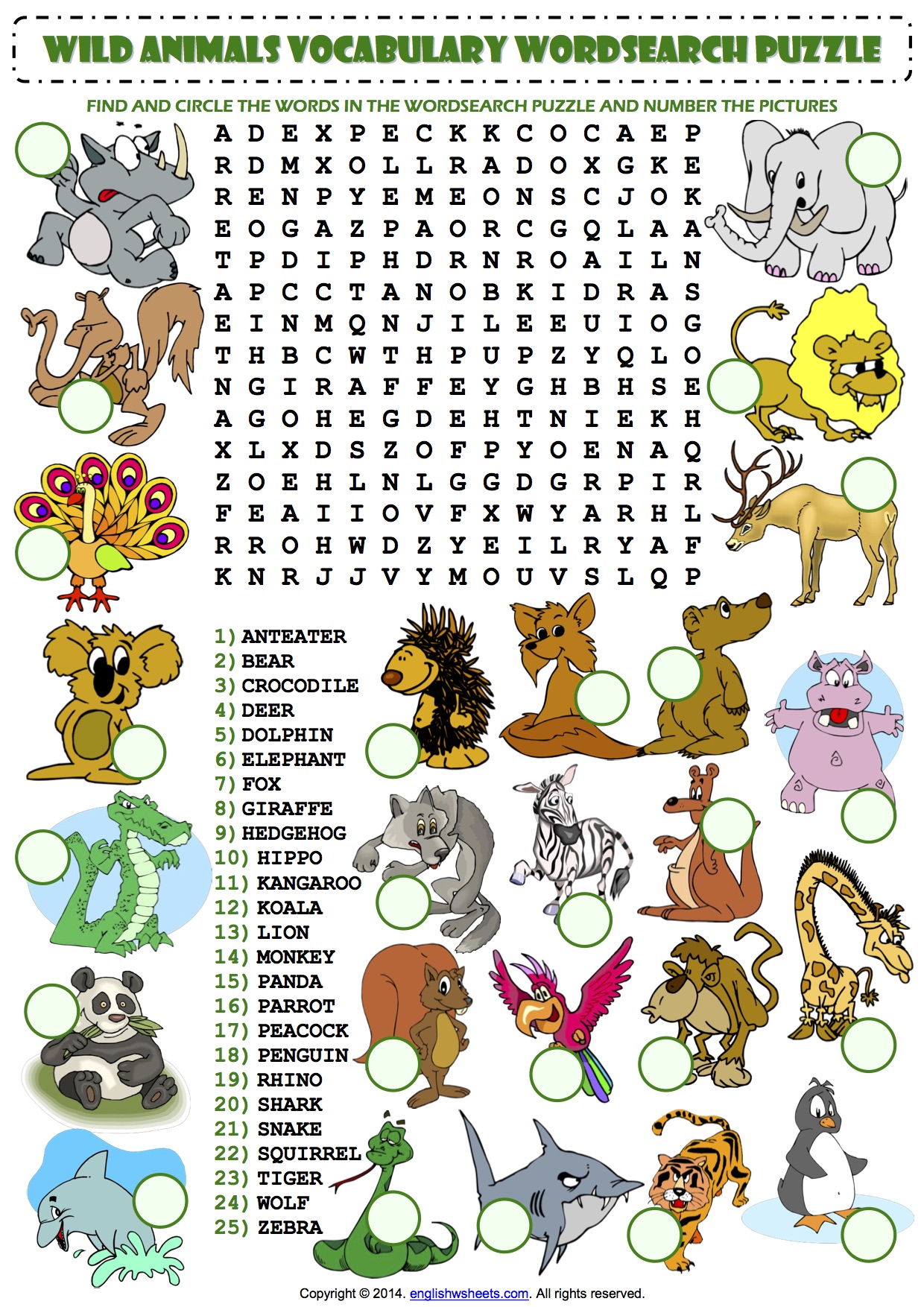 Printable Word Search Animals